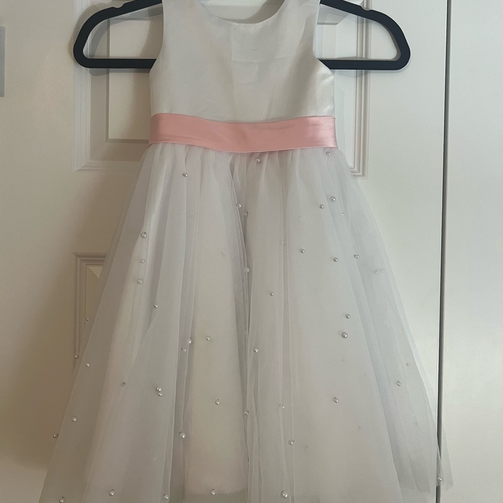 Elegant Flower Girl Dress w/ satin sash and pearl accents